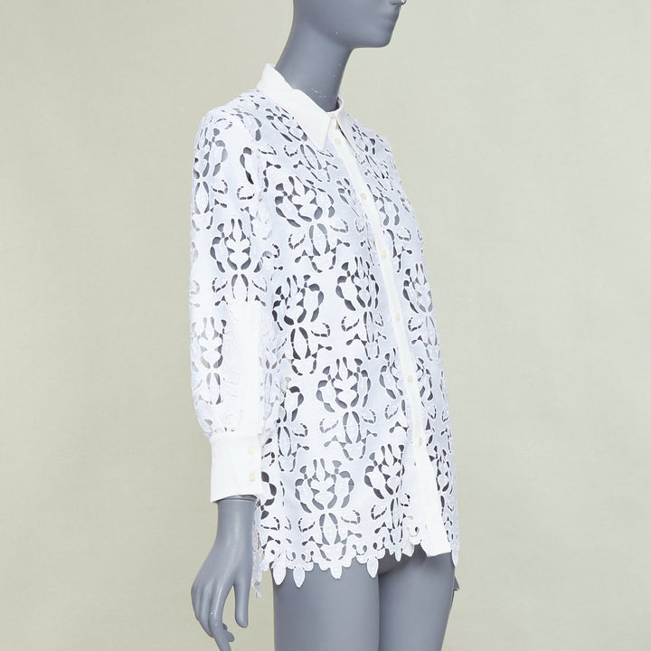 NO. 21 white floral embroidered anglais lace  open back button-up shirt IT38 XS