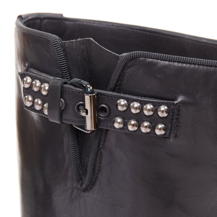 CHRISTIAN LOUBOUTIN Bicloubutu black silver studded moto biker wedged boots EU35