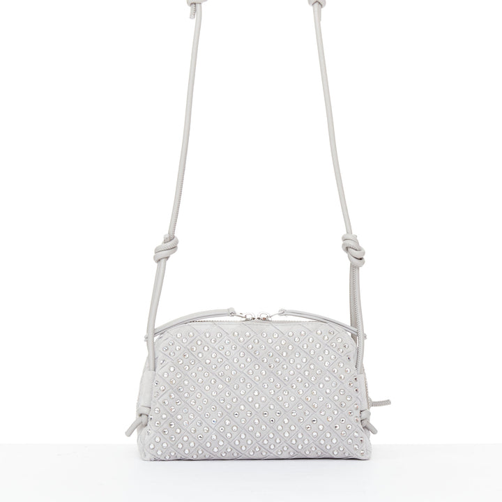 BOTTEGA VENETA 2024 Concert Pouch grey suede strass intrecciato woven bag