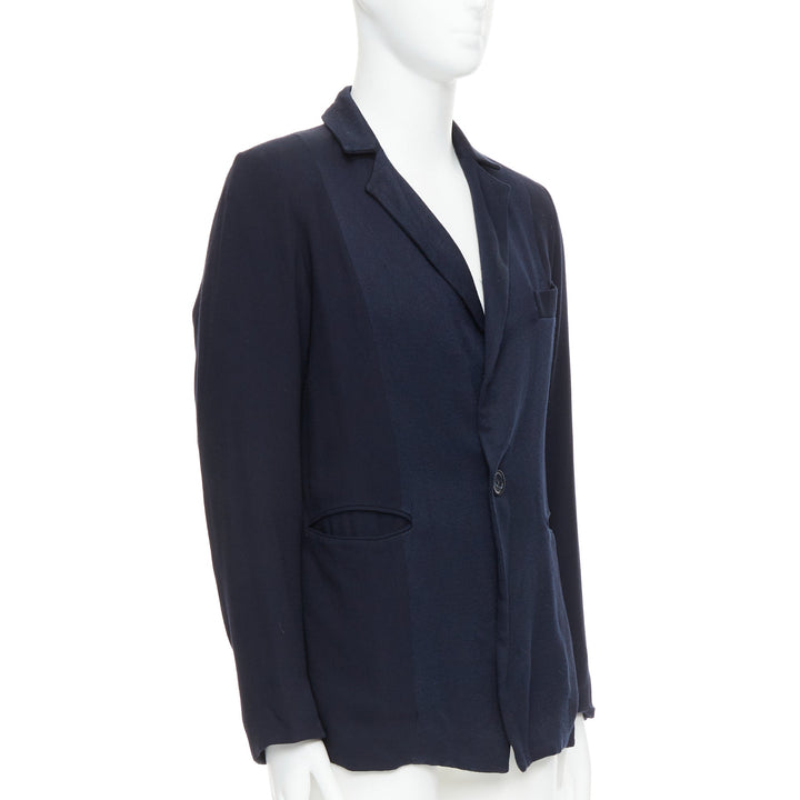 STEPHEN SCHNEIDER navy multi fabric pocketed soft boxy blazer Sz2 S