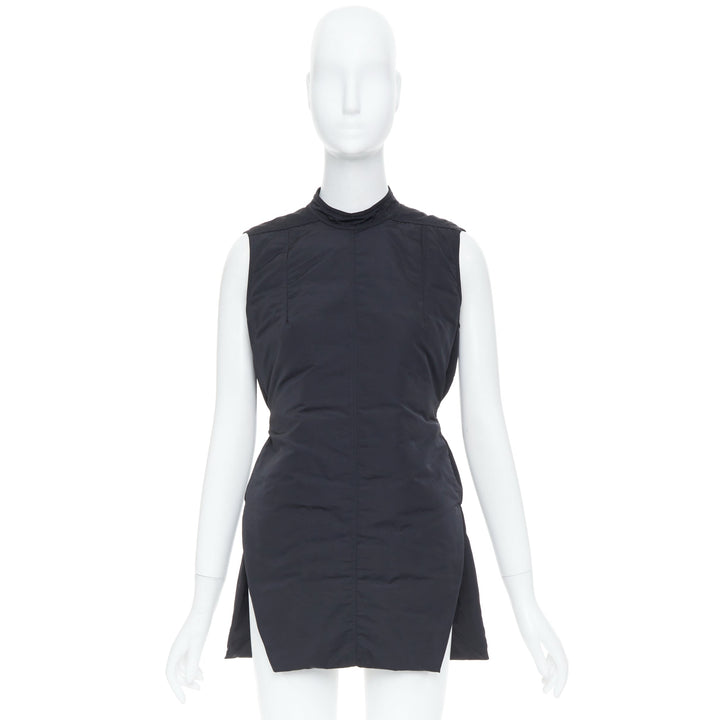 RICK OWENS black padded quilted high neck side slit casual tunic vest IT40 S