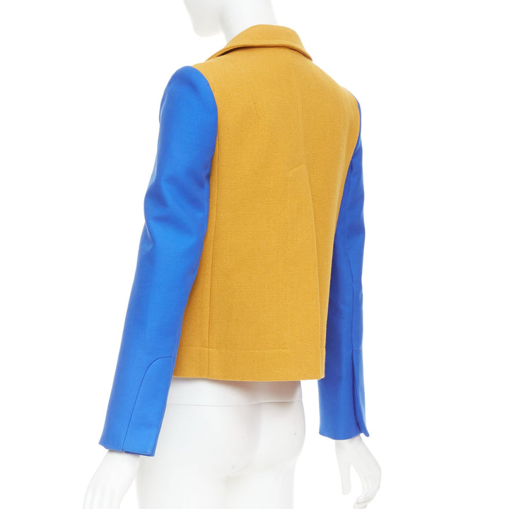 CARVEN 2013 yellow wool blue long sleeve pocketed double breasted jacket FR36 S