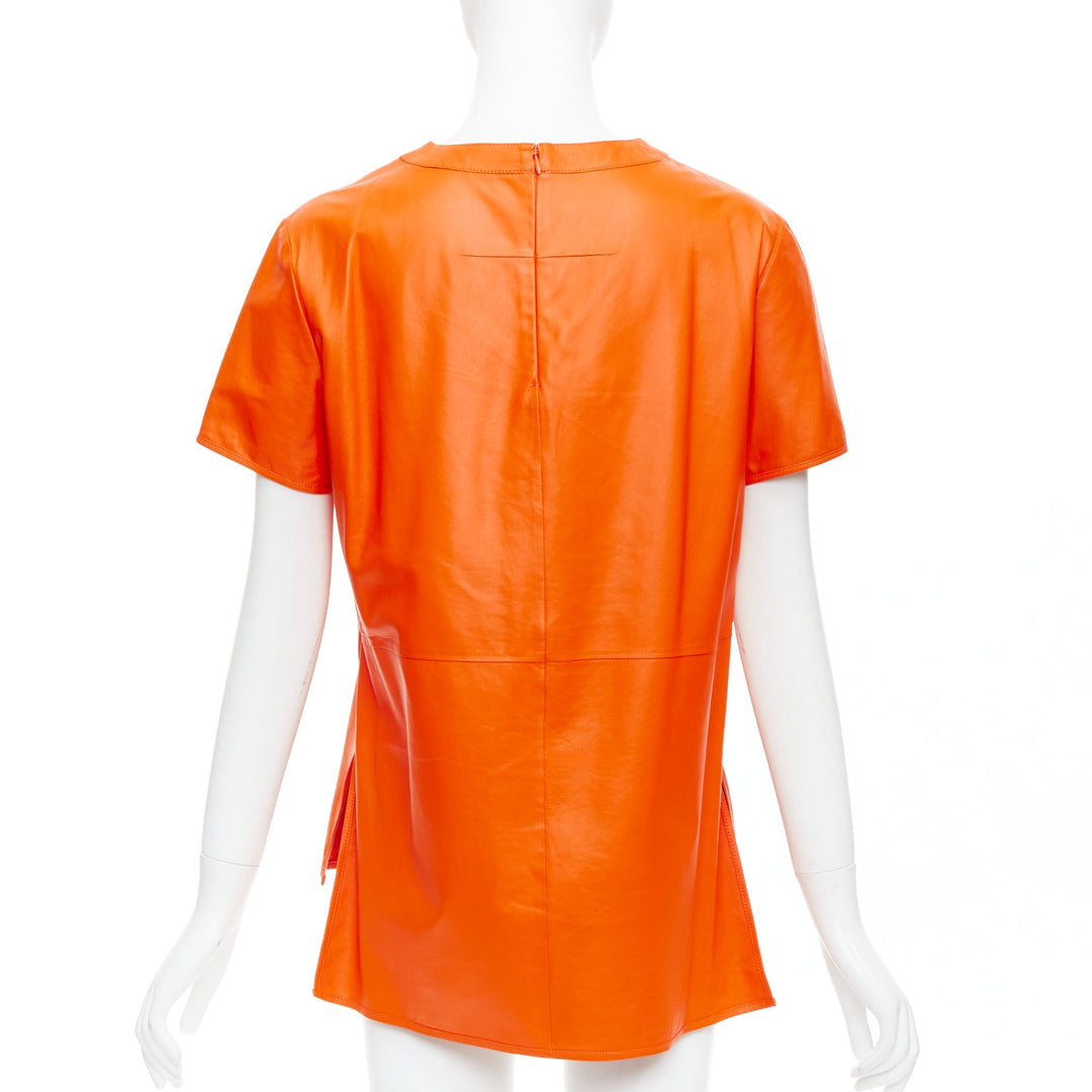 GIVENCHY Riccardo Tisci orange lambskin leather hi-low shirt FR36 S