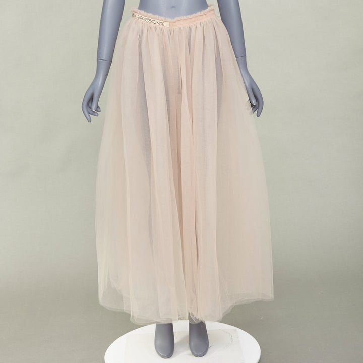 VALENTINO Blush Pink Pleated Layered Mesh Tulle black embroidered skirt IT40 S