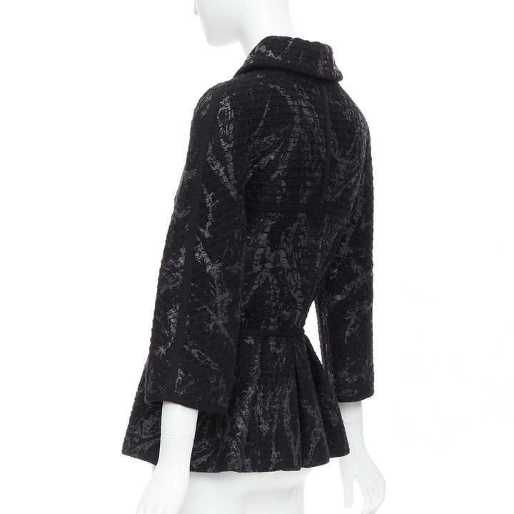 CHANEL 11A grey black painted tweed CC square buttons peplum coat FR38 M