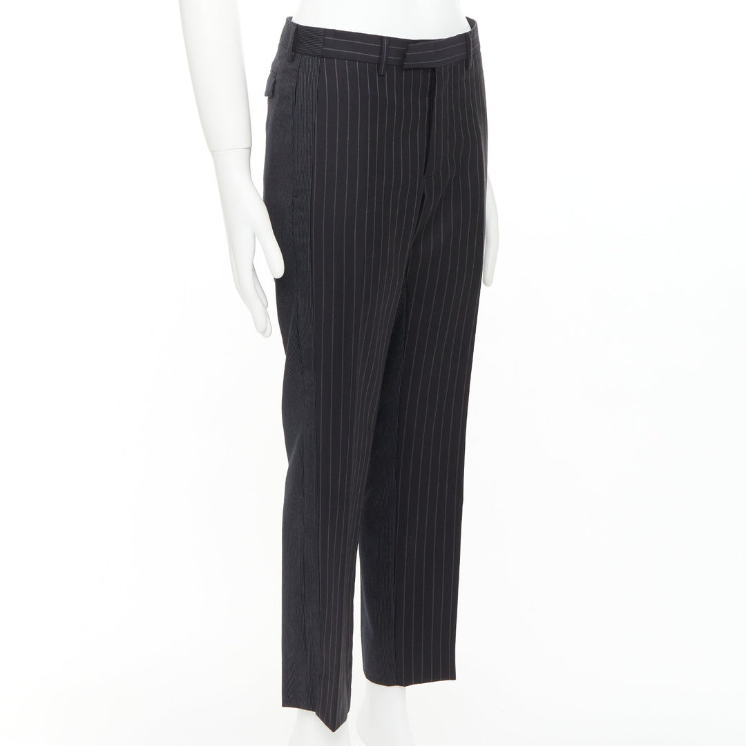 DIOR HOMME Hedi Slimane black 100% virgin wool pinsrtipe dress pants FR44 XS