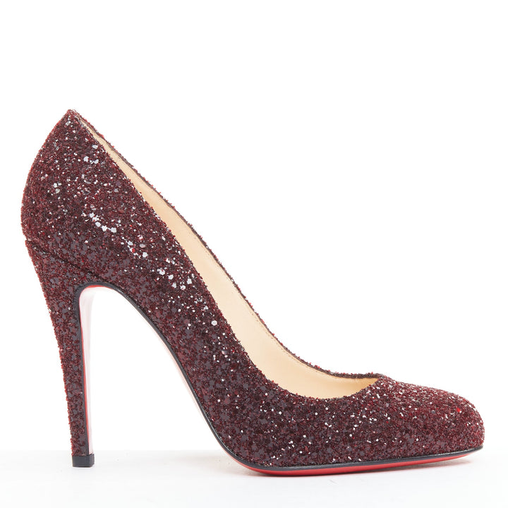 CHRISTIAN LOUBOUTIN Ron Ron 100 Glitter Oxblood red almond toe pump EU37.5