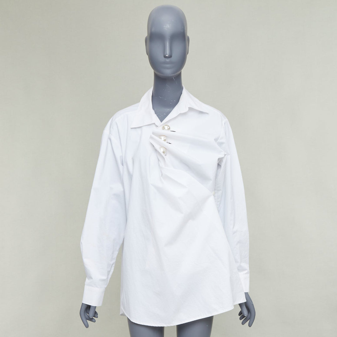 KIMHEKIM Tonight Venus gathered pearl button asymmetric oversized shirt FR36 S