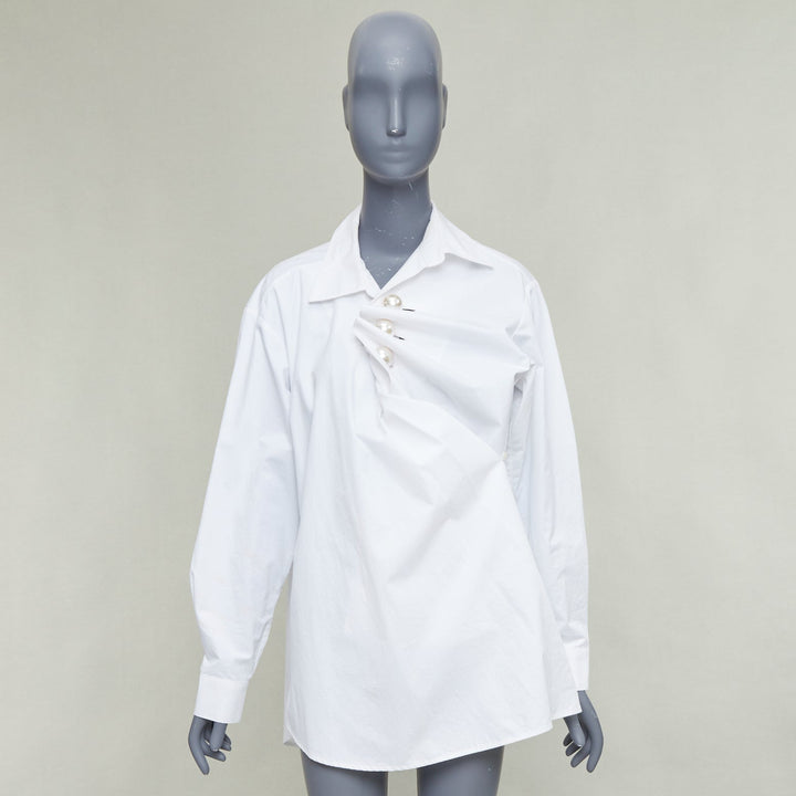 KIMHEKIM Tonight Venus gathered pearl button asymmetric oversized shirt FR36 S
