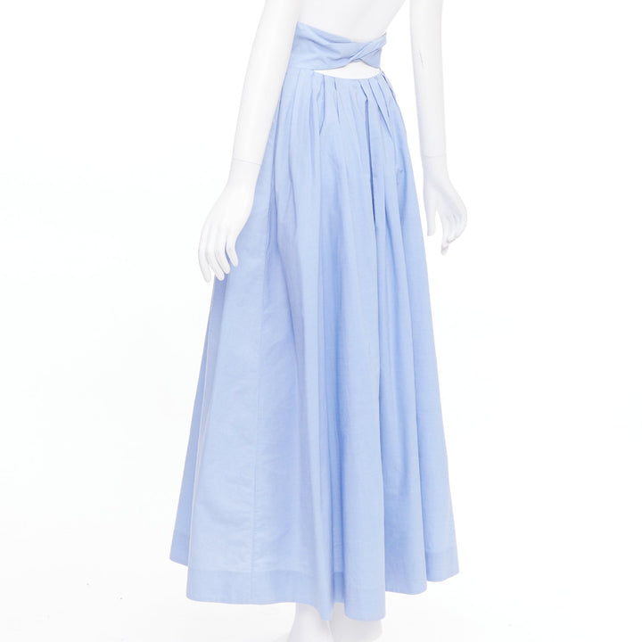 ROSIE ASSOULIN light blue cotton cut out back pleated midi full skirt US0 XS