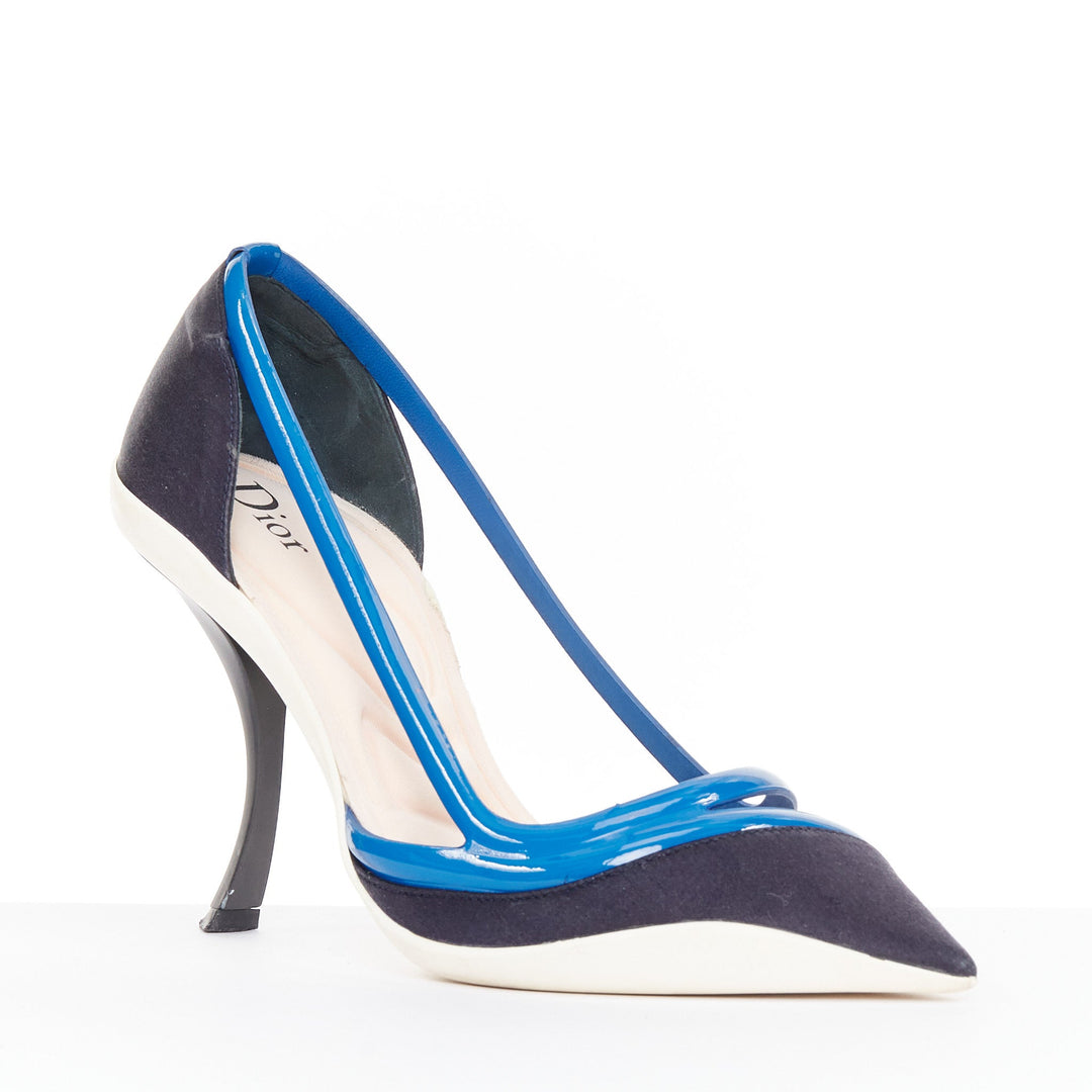 rare CHRISTIAN DIOR 2014 Runway Raf Simons sportif blue satin cut out pumps EU37