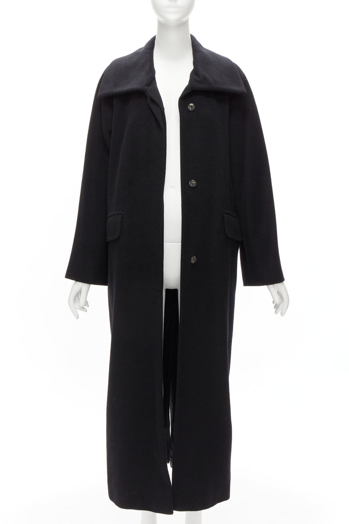 MAX MARA black virgin wool cashmere wide collar long coat IT42 M
