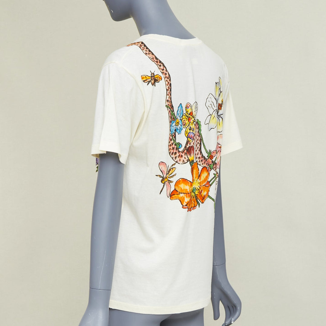 GUCCI Floral Snake Vintage Logo print off-white distressed crew neck tshirt XXS