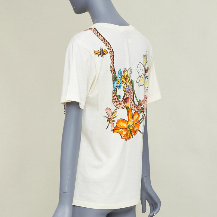 GUCCI Floral Snake Vintage Logo print off-white distressed crew neck tshirt XXS