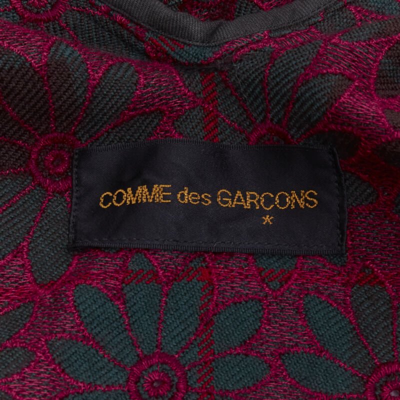 vintage Runway COMME DES GARCONS red green plaid floral embroidery wrap jacket S