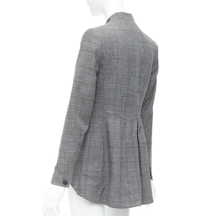 RAG & BONE grey checkered wool black leather collar tux blazer US2 S