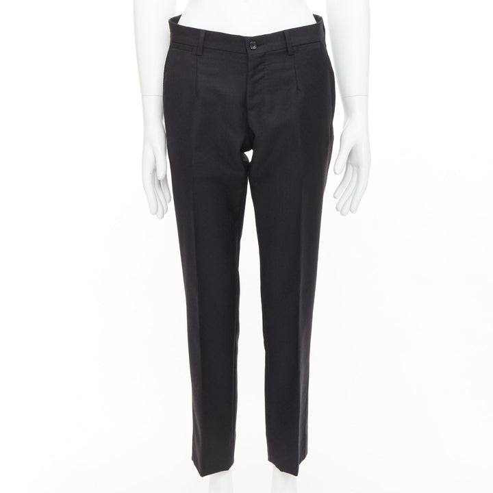 DOLCE GABBANA black wool mohair scaled pattern jacquard cropped trousers IT44 XS