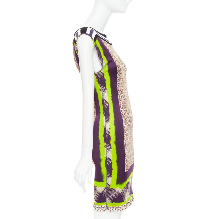 JEAN PAUL GAULTIER Soleil Vintage neon purple ethnic scarf print mini dress XS