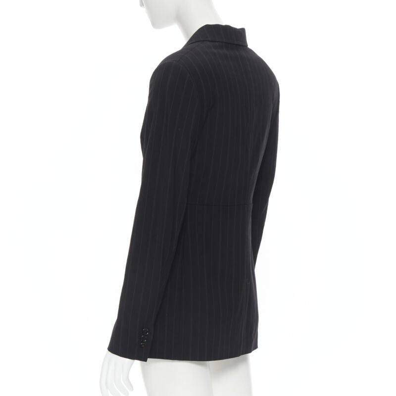DOLCE GABBANA black pinstripe wool blend double breasted blazer skirt set IT42 M