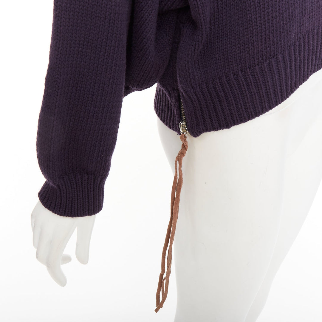 ACNE STUDIOS 2011 Sharp navy cotton wide scoop neck leather zip sweater XS