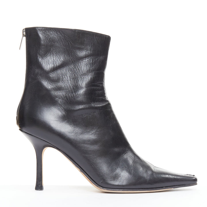 JIMMY CHOO black pointed square toe spool heeled ankle boots EU39.5