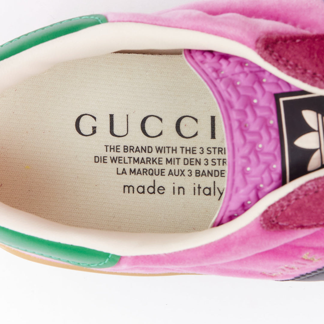 GUCCI ADIDAS Alessandro Michele Gazelle pink velvet green sneakers UK7.5 EU41.5
