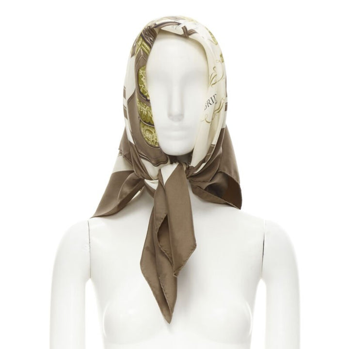 HERMES Hugo Grygkar Brides de Gala brown white print silk scarf 90cm