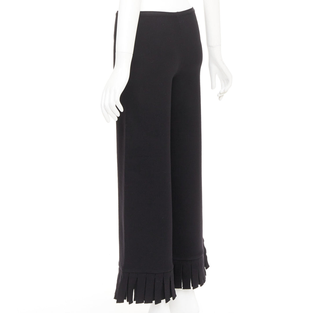 ALAIA black wool blend fringed hem low waist flare leg knitted pants FR36 S