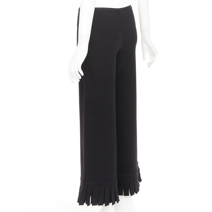 ALAIA black wool blend fringed hem low waist flare leg knitted pants FR36 S