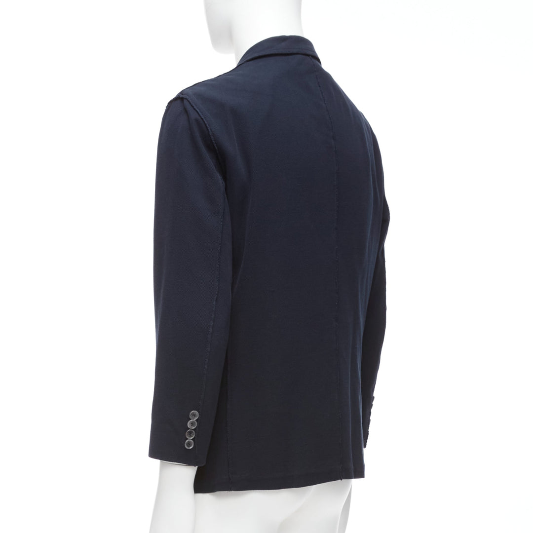 LANVIN navy waffle cotton inside out seams blazer jacket  FR50 L
