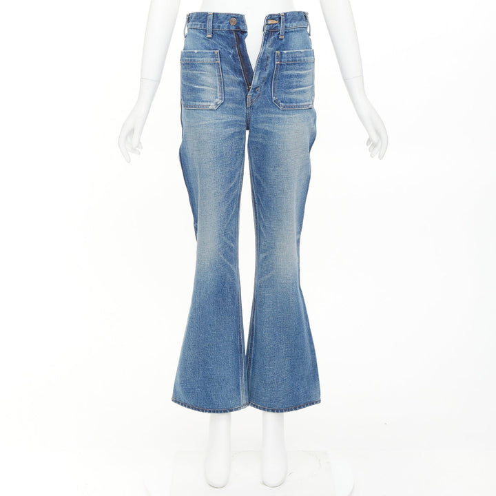 CELINE W_FL_002 N276 930F 07UW blue patch pockets front flare cropped jeans 26"