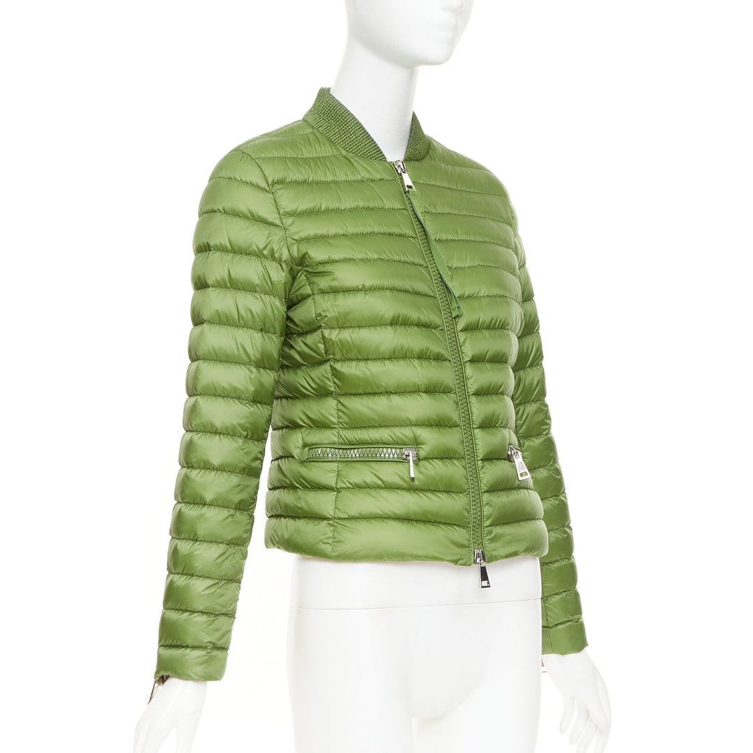 MONCLER Blen Giubotto green horizontal down quilted zip up jacket Sz.1 S