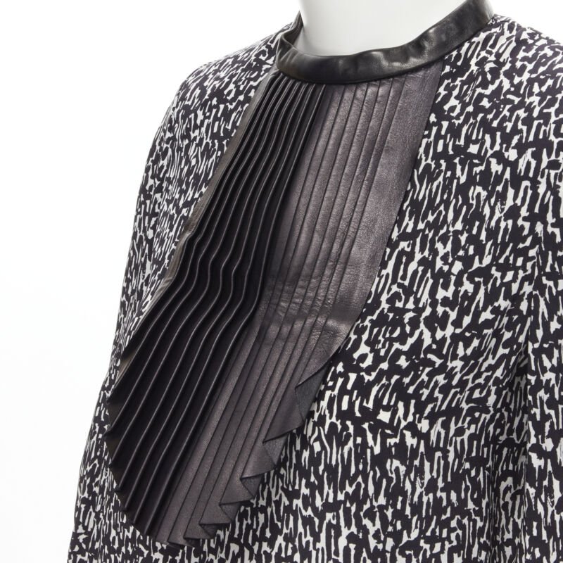 SAINT LAURENT Hedi Slimane 2012 black pleated leather bib silk blouse FR38 S
