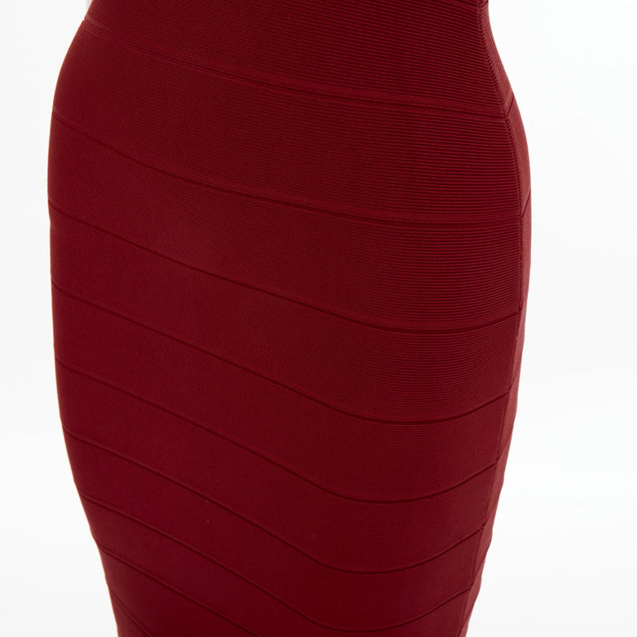 HERVE LEGER Karima Essentials red panel v neck stretch knit outerwear dress XS