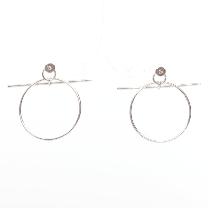 HERMES Loop 925 sterling silver toggle clasp pierced hoop earrings Pair