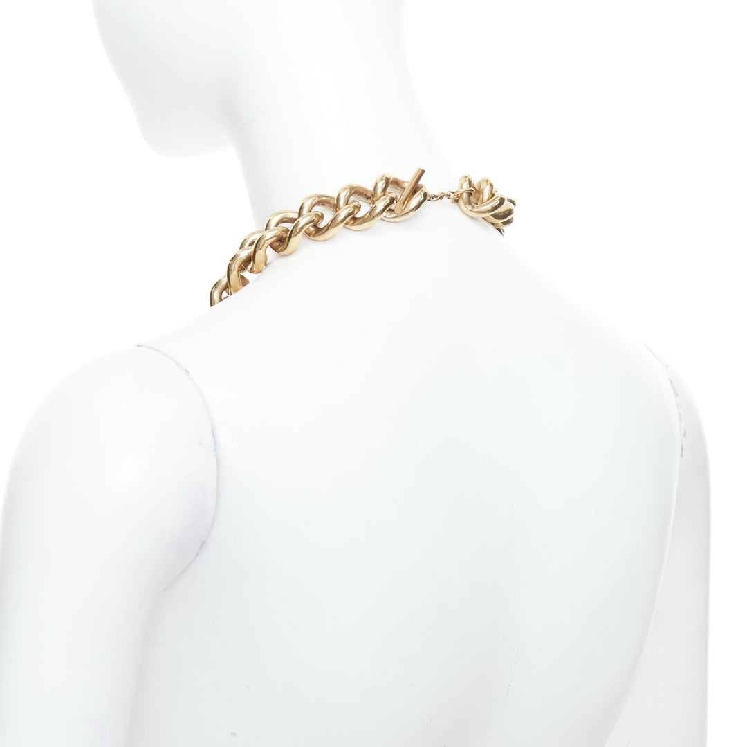 LANVIN gold bronze crystal embellished giant curb necklace