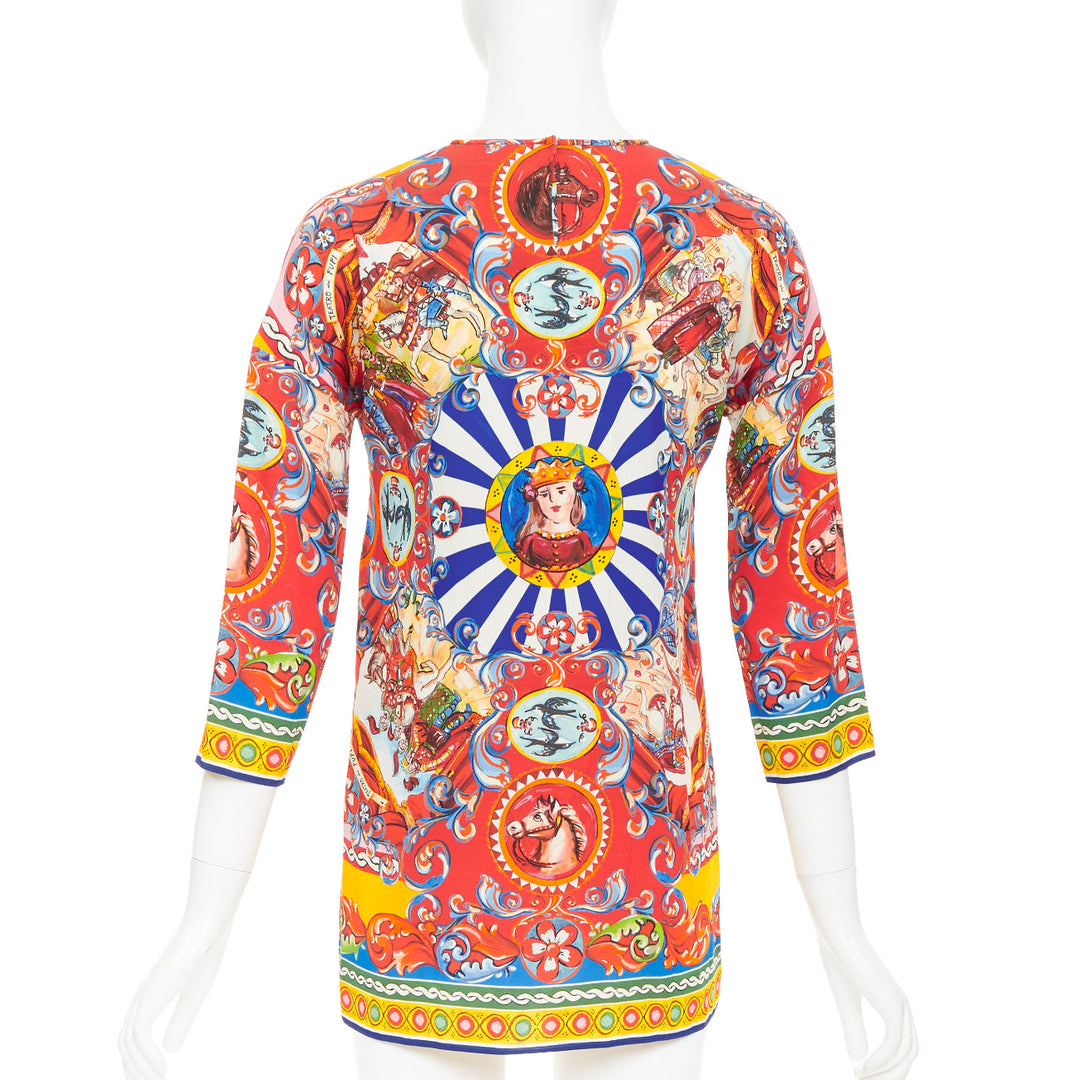 DOLCE GABBANA Sicilian Teatro Carretto red multicolor silk print tunic top IT38