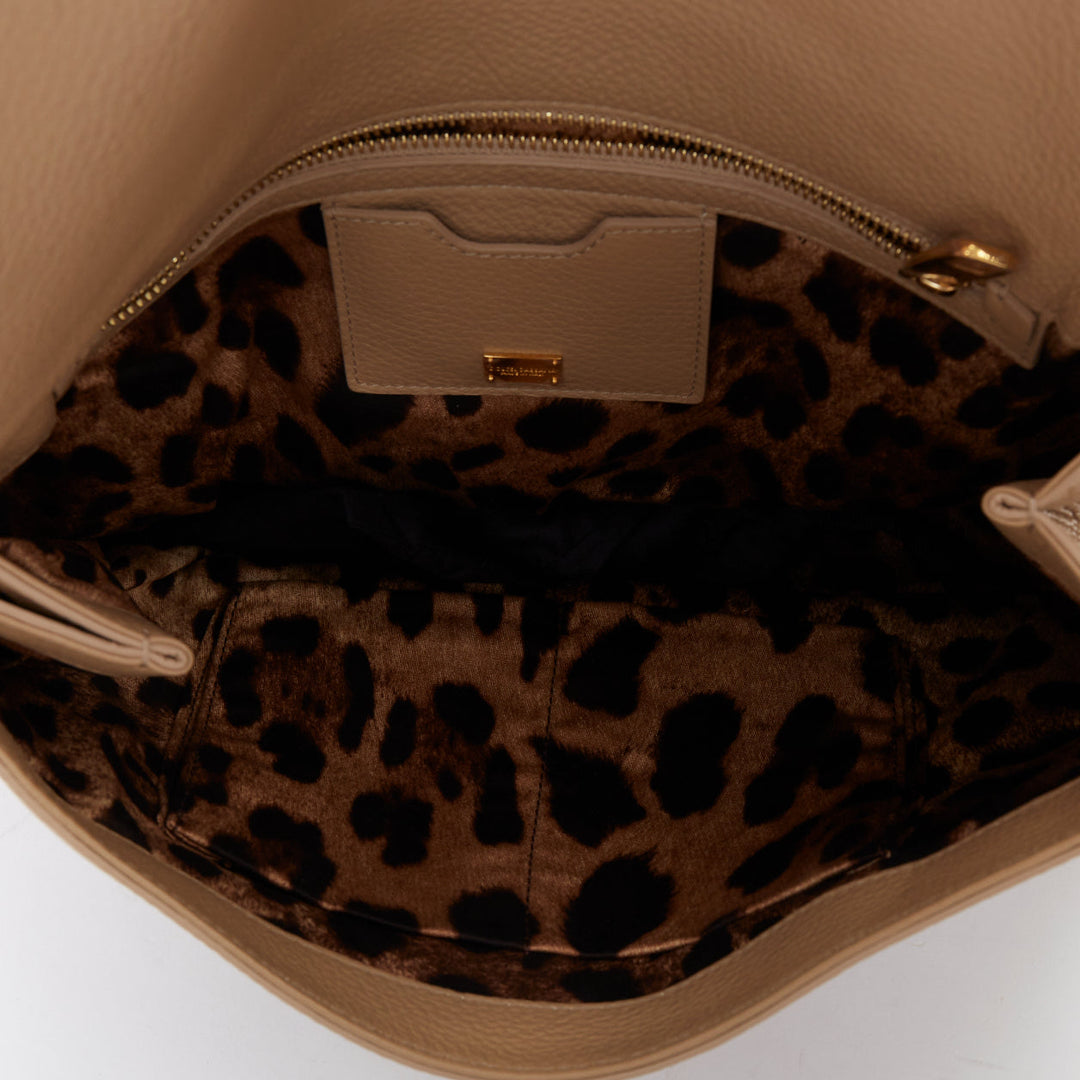 DOLCE GABBANA Miss Sicily beige grained calfskin leather medium satchel bag