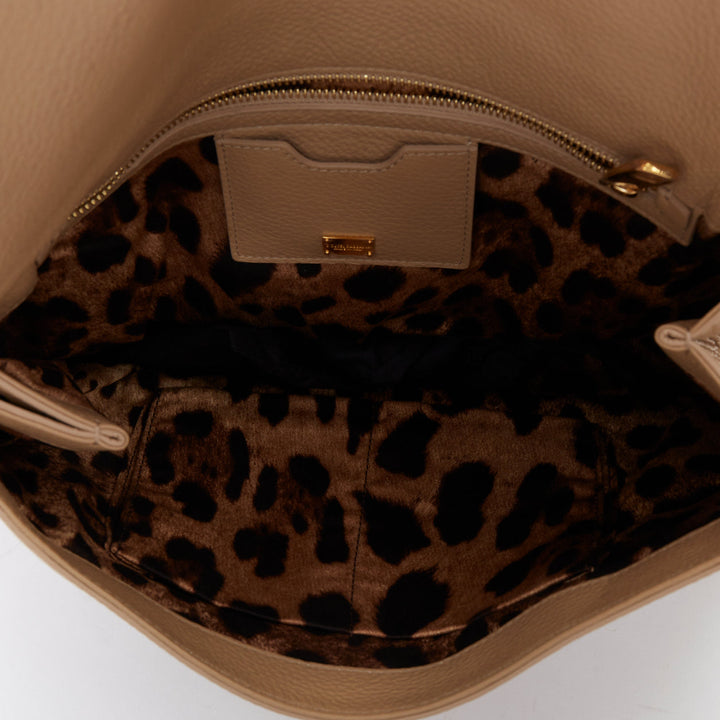 DOLCE GABBANA Miss Sicily beige grained calfskin leather medium satchel bag