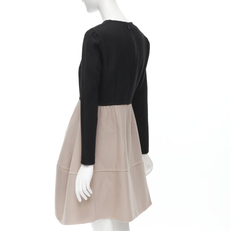 MARNI black nude wool crepe long sleeve bubble skirt fit flared dress IT38 XS