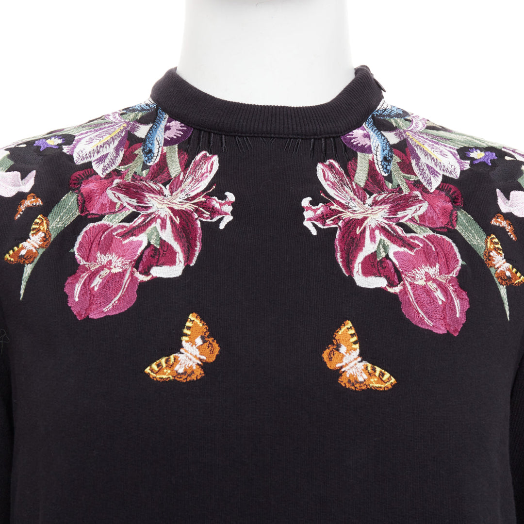 GIVENCHY black Bird of Paradise tropical embroidery cotton sweatshirt S