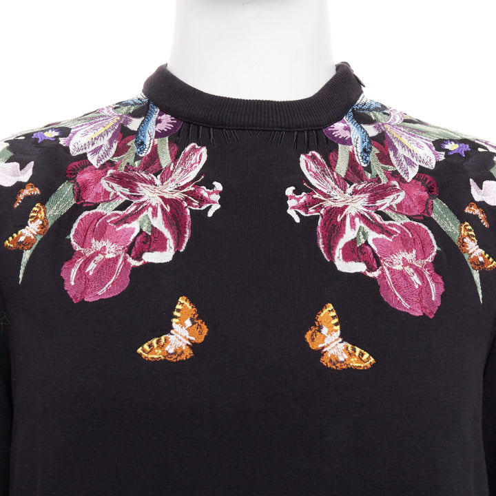 GIVENCHY black Bird of Paradise tropical embroidery cotton sweatshirt S