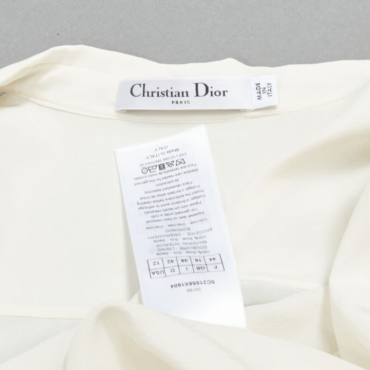 CHRISTIAN DIOR 100% silk sheer floral embroidery long sleeve shirt FR44 XL