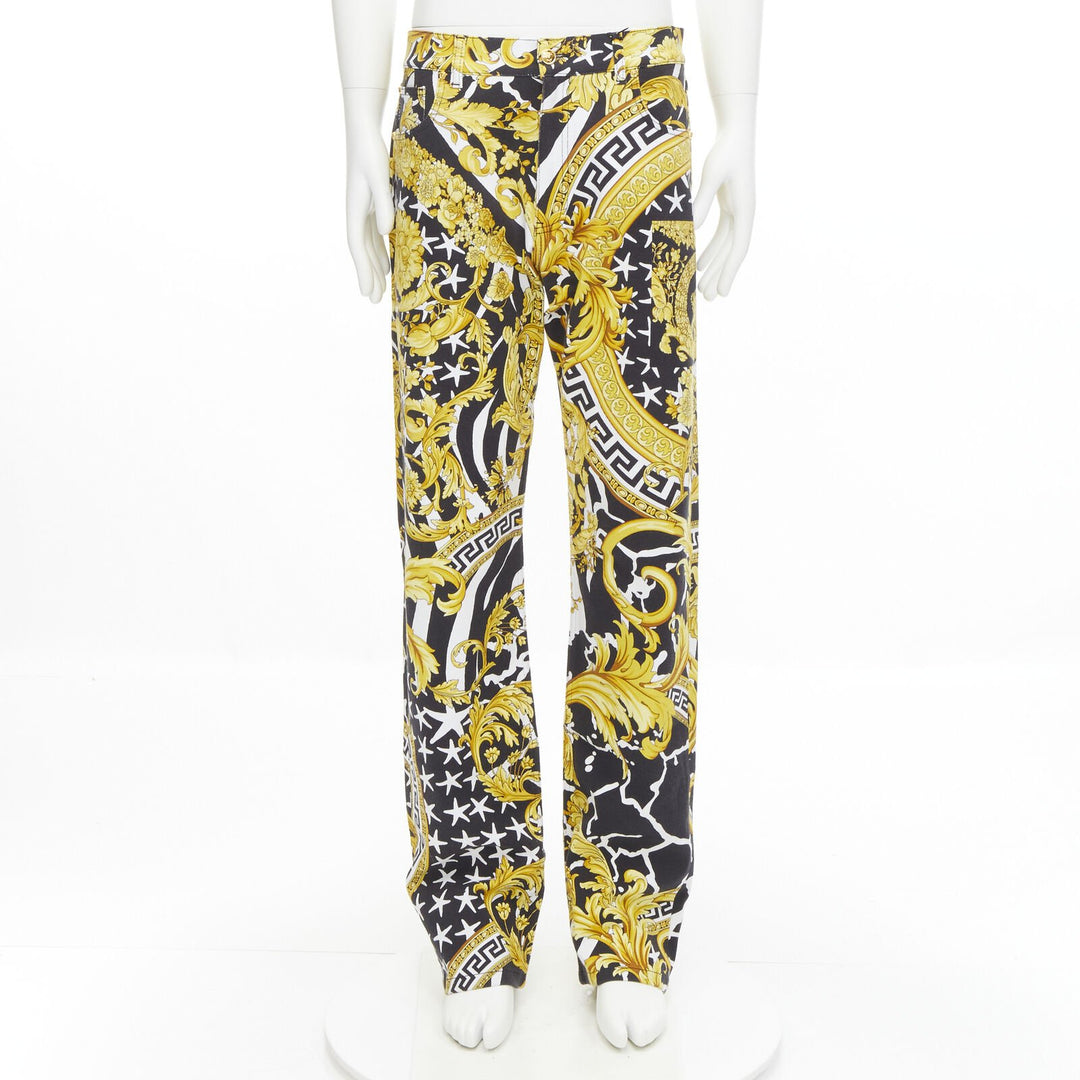 VERSACE 2019 Runway Savage Barocco gold Medusa stud jeans IT33