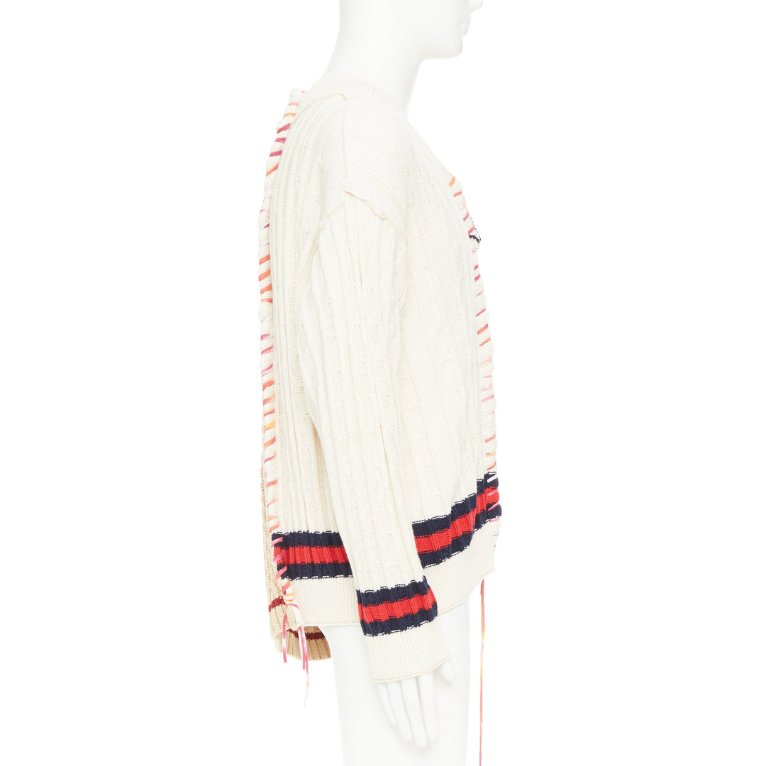 LIAM HODGES 2020 deconstructed split mixed cable knit laced sweater XL