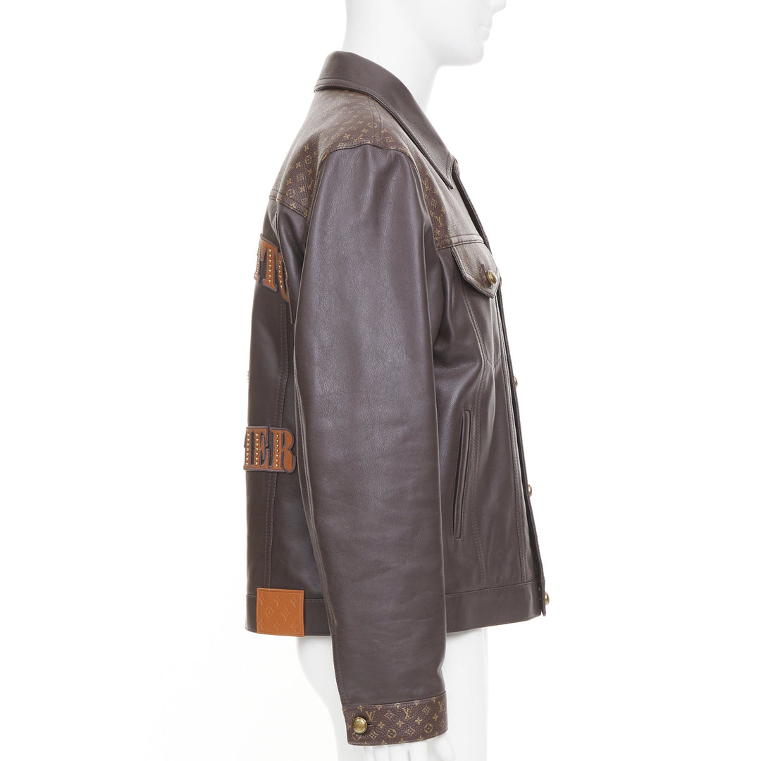 LOUIS VUITTON 2025 Runway Embellished Leather Trucker monogram jacket FR46 XS