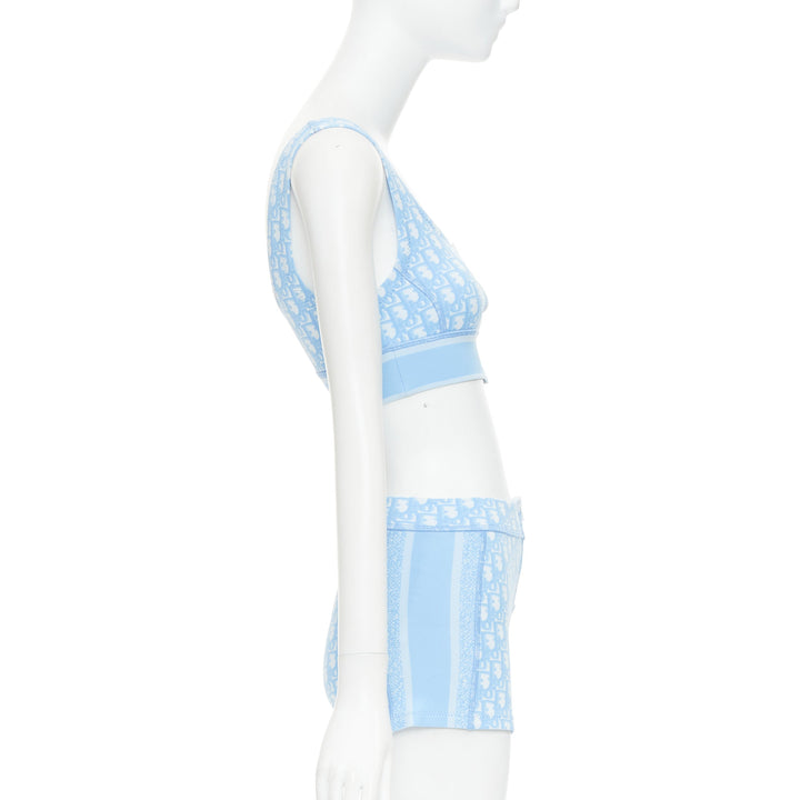 CHRISTIAN DIOR 2021 blue white Oblique monogram zip crop top shorts set FR34 XS