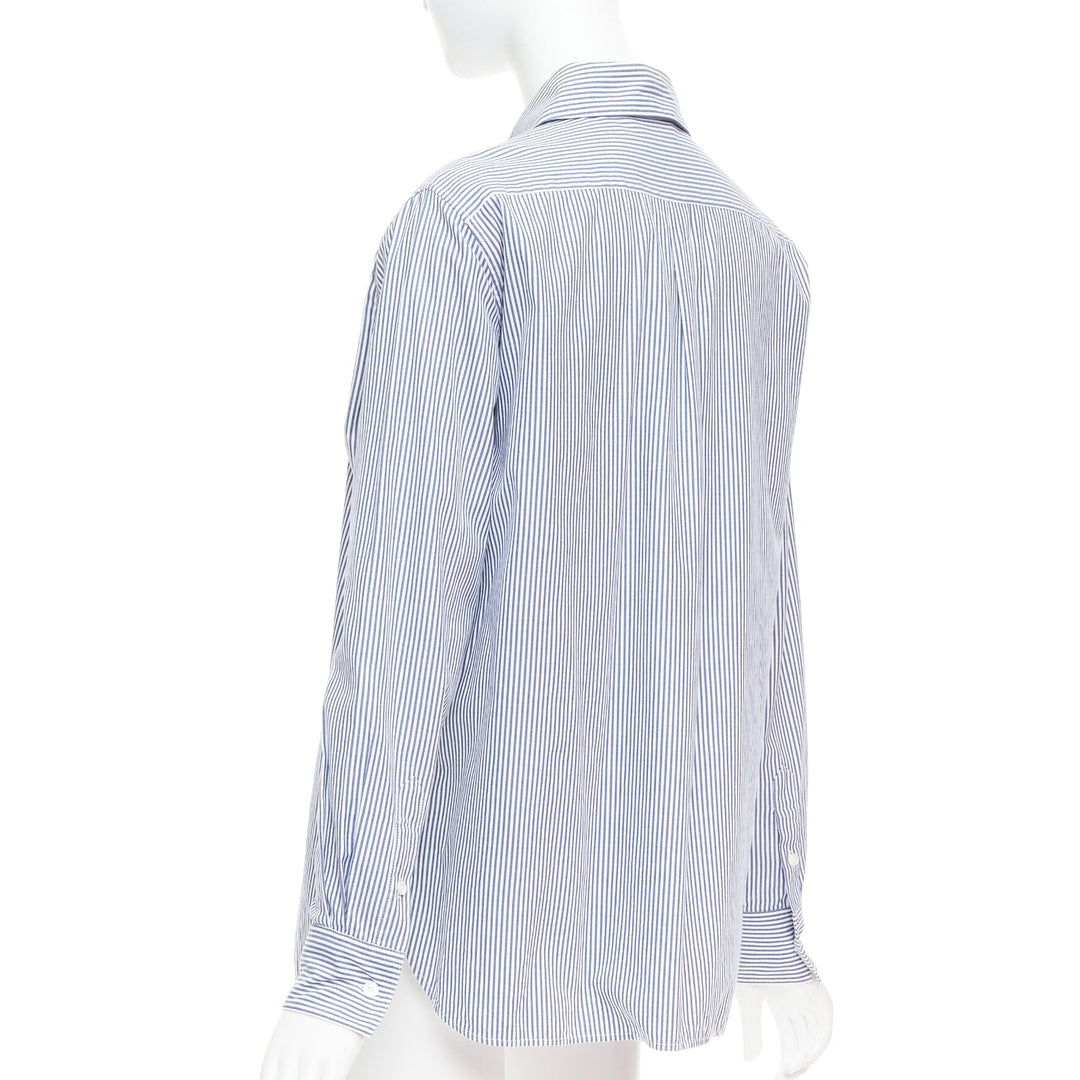 OLD CELINE Phoebe Philo 2015 Runway crochet detail blue striped shirt FR36 S