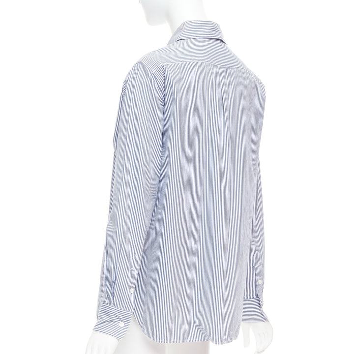 OLD CELINE Phoebe Philo 2015 Runway crochet detail blue striped shirt FR36 S