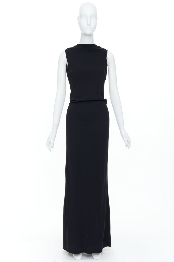 DONNA KARAN Signature black viscose blend dipped back column maxi dress XS